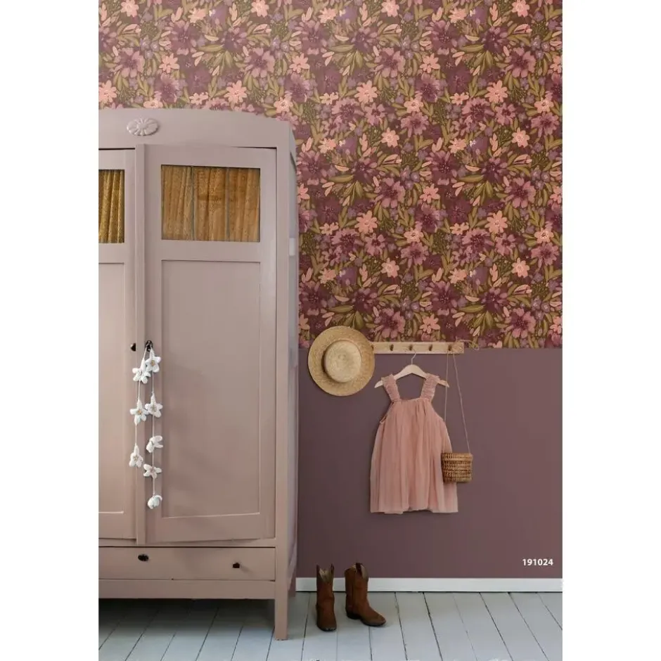 ESTAhome behang bloemen vergrijsd groen en paars - 50 x 900 cm