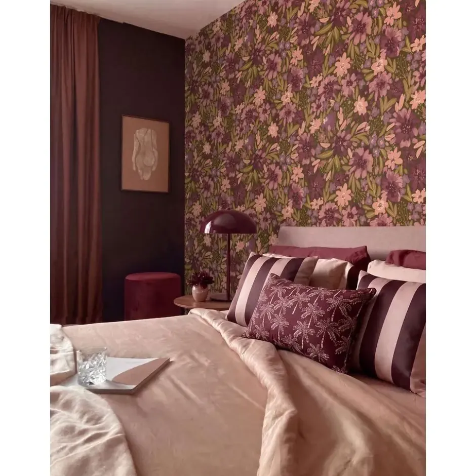 ESTAhome behang bloemen vergrijsd groen en paars - 50 x 900 cm