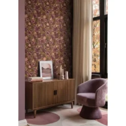 ESTAhome behang bloemen vergrijsd groen en paars - 50 x 900 cm
