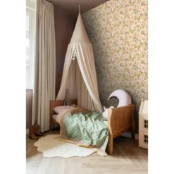 ESTAhome behang bloemen zacht roze, okergeel en vergrijsd groen - 50 x 900 cm