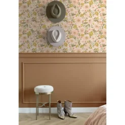 ESTAhome behang bloemen zacht roze, okergeel en vergrijsd groen - 50 x 900 cm
