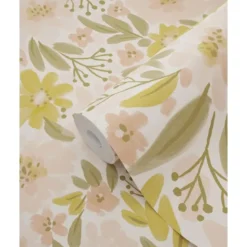 ESTAhome behang bloemen zacht roze, okergeel en vergrijsd groen - 50 x 900 cm