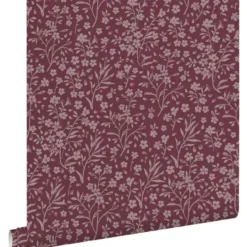 ESTAhome behang bloemetjes aubergine paars - 50 x 900 cm