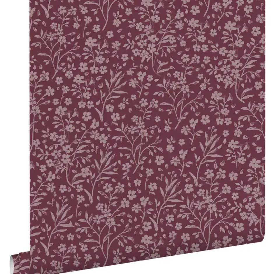 ESTAhome behang bloemetjes aubergine paars - 50 x 900 cm