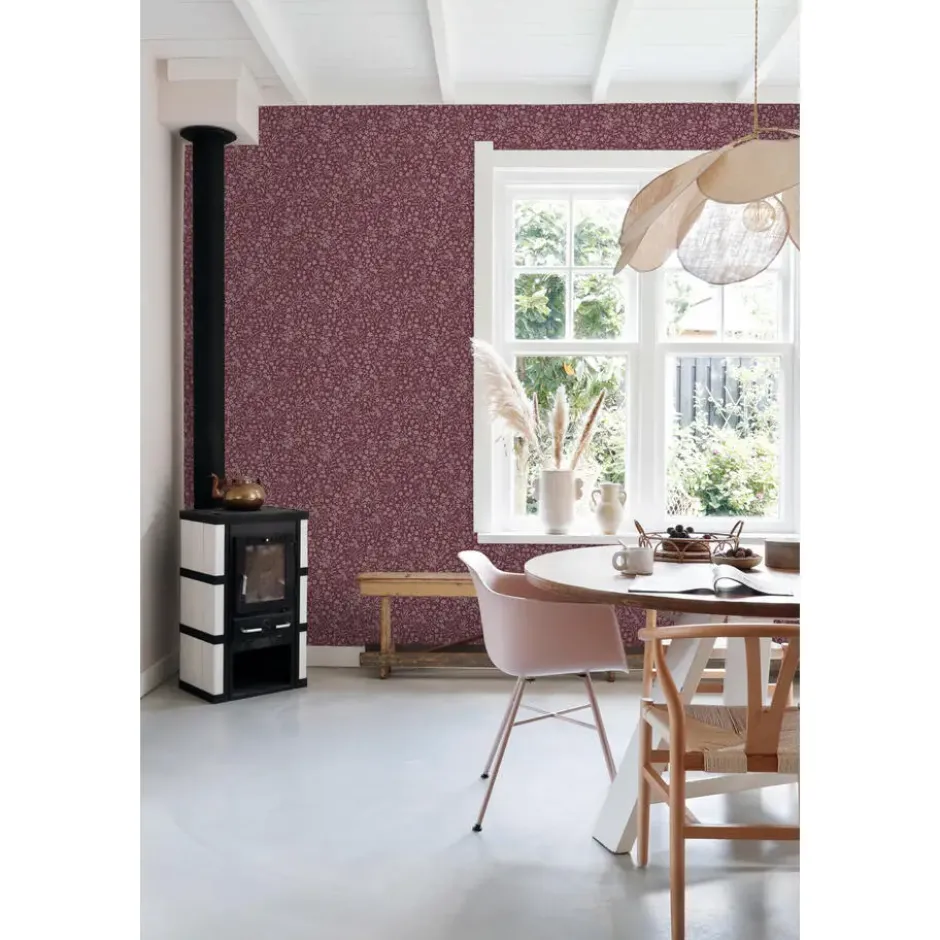 ESTAhome behang bloemetjes aubergine paars - 50 x 900 cm
