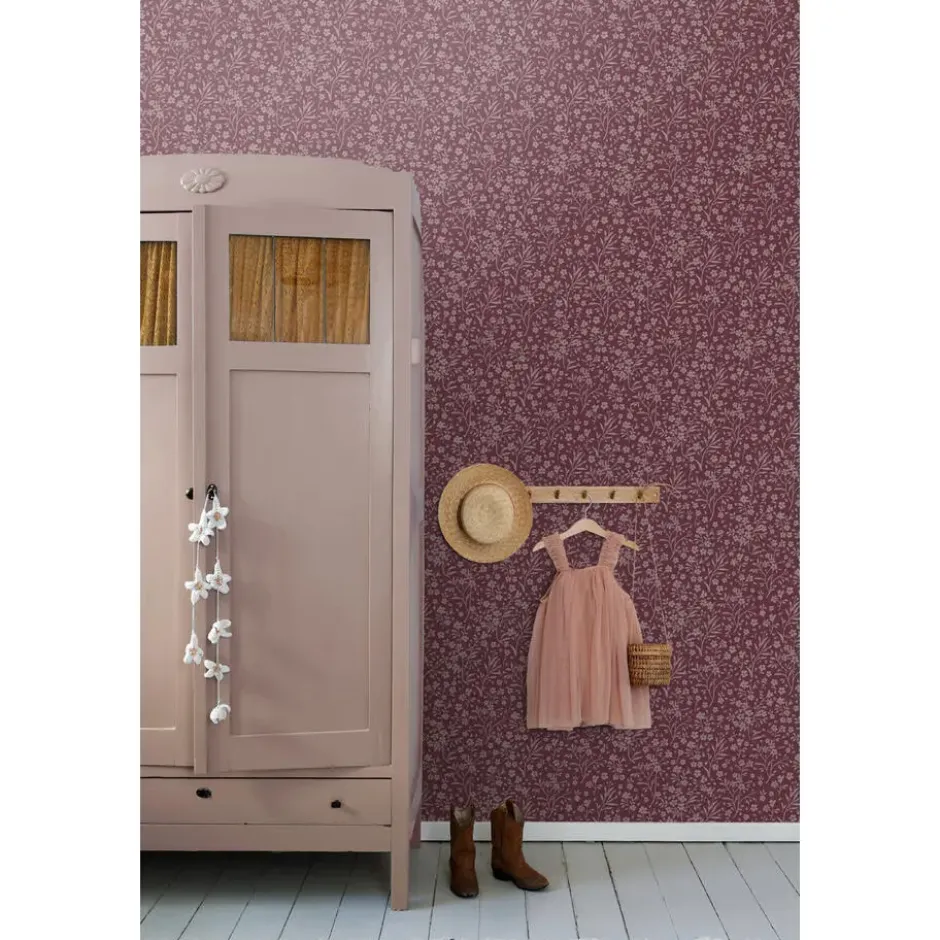ESTAhome behang bloemetjes aubergine paars - 50 x 900 cm