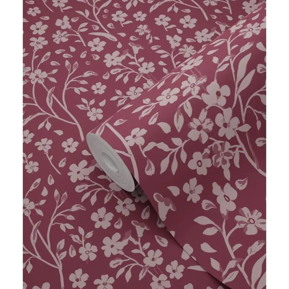 ESTAhome behang bloemetjes aubergine paars - 50 x 900 cm