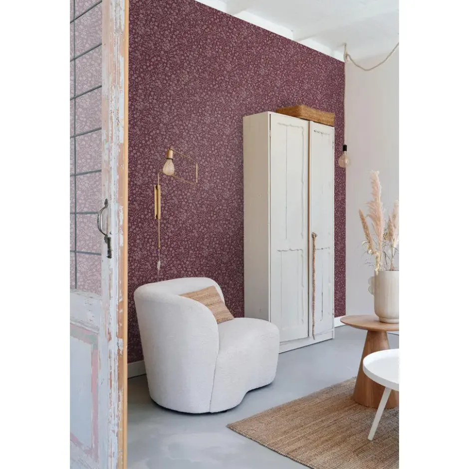 ESTAhome behang bloemetjes aubergine paars - 50 x 900 cm
