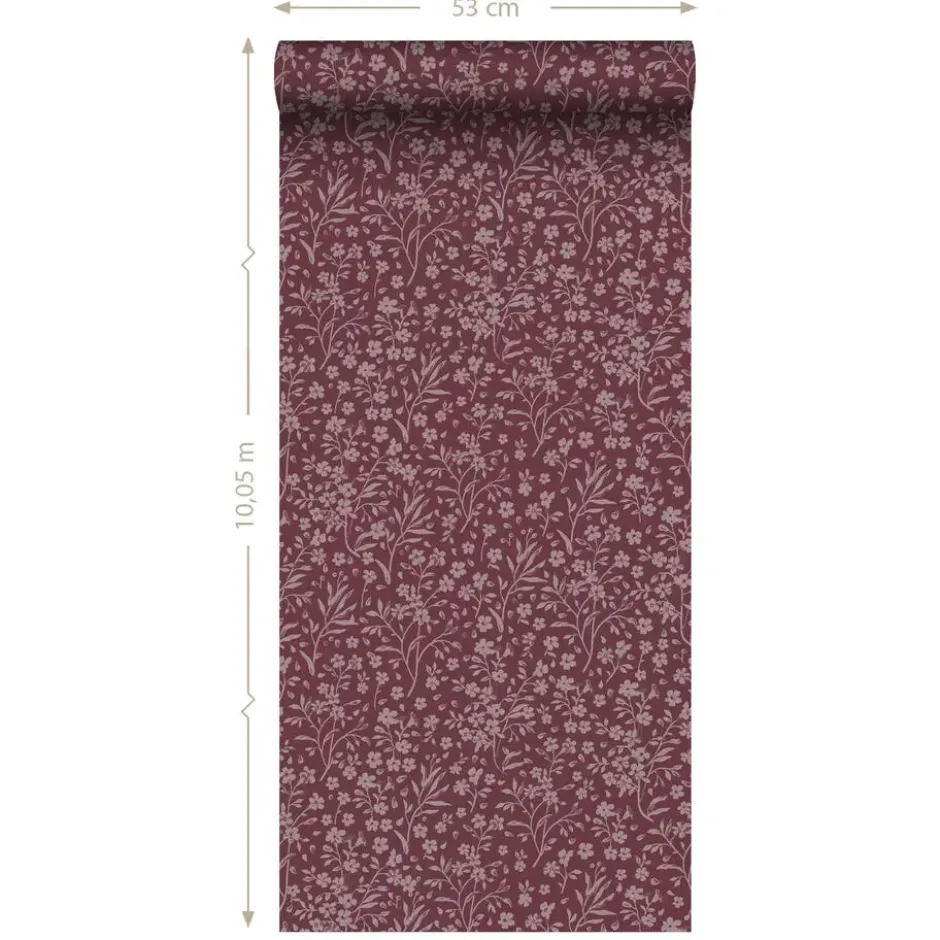 ESTAhome behang bloemetjes aubergine paars - 50 x 900 cm