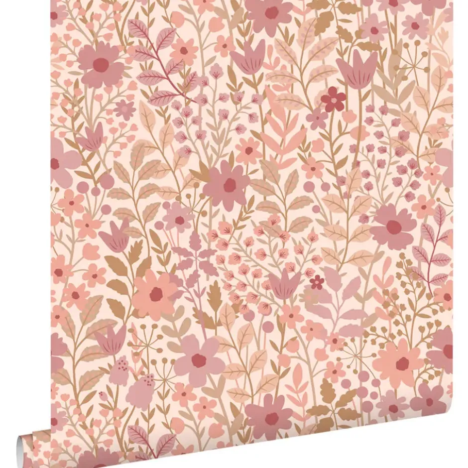 ESTAhome behang bloemetjes roze en paars - 50 x 900 cm