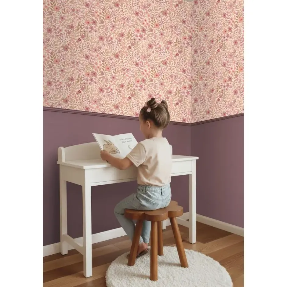 ESTAhome behang bloemetjes roze en paars - 50 x 900 cm