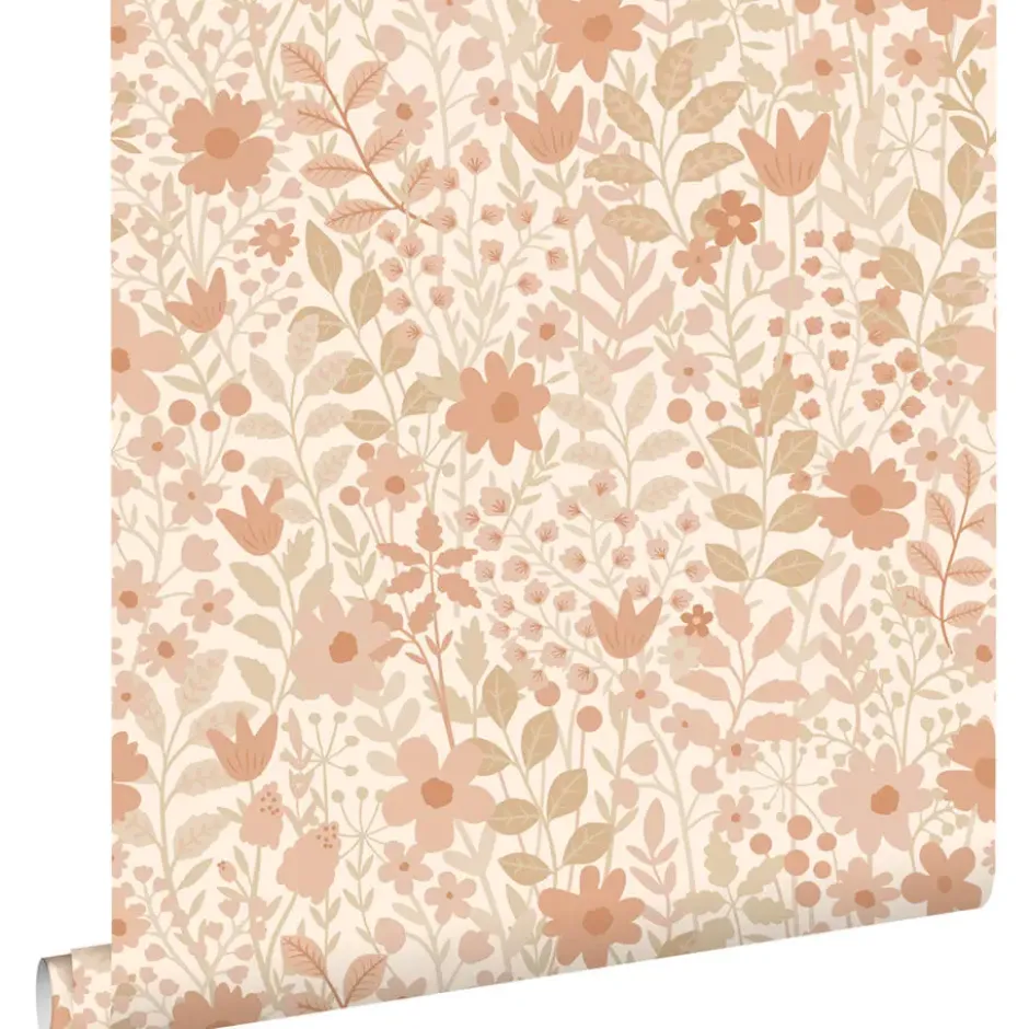 ESTAhome behang bloemetjes terracotta en roze - 50 x 900 cm
