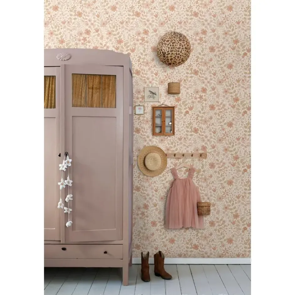 ESTAhome behang bloemetjes terracotta en roze - 50 x 900 cm