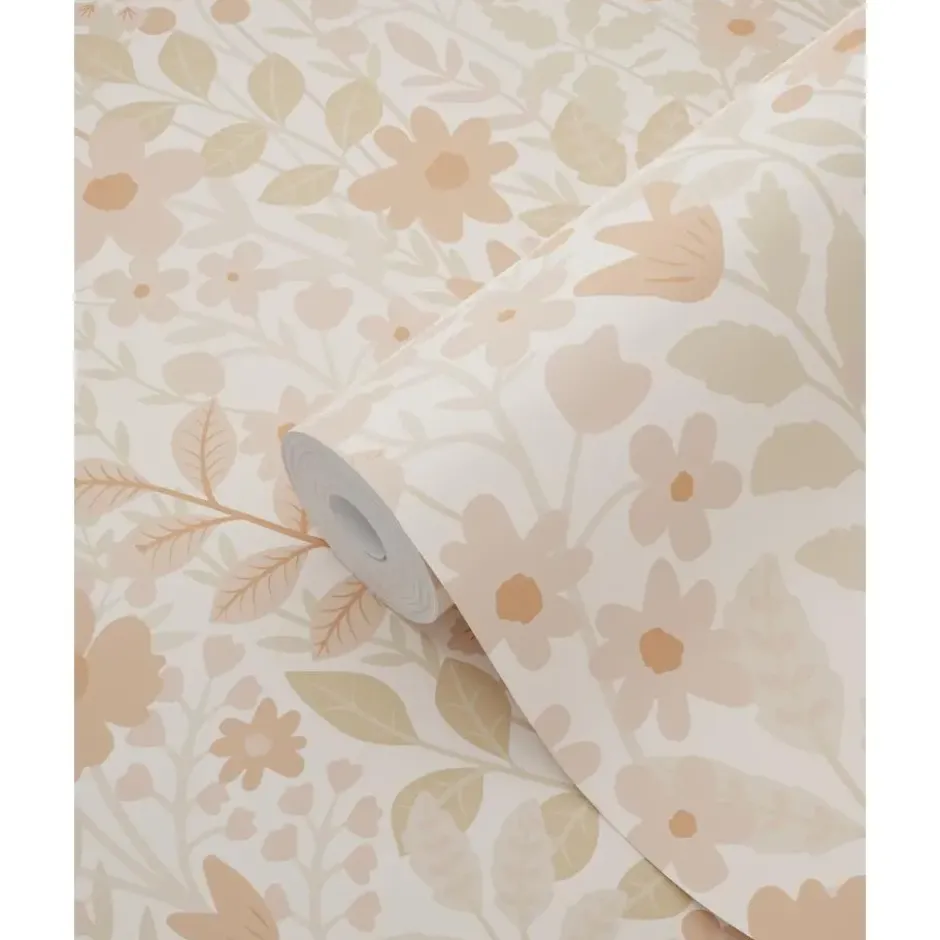 ESTAhome behang bloemetjes terracotta en roze - 50 x 900 cm