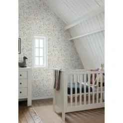 ESTAhome behang bloemetjes vergrijsd groen, blauw en wit - 50 x 900 cm