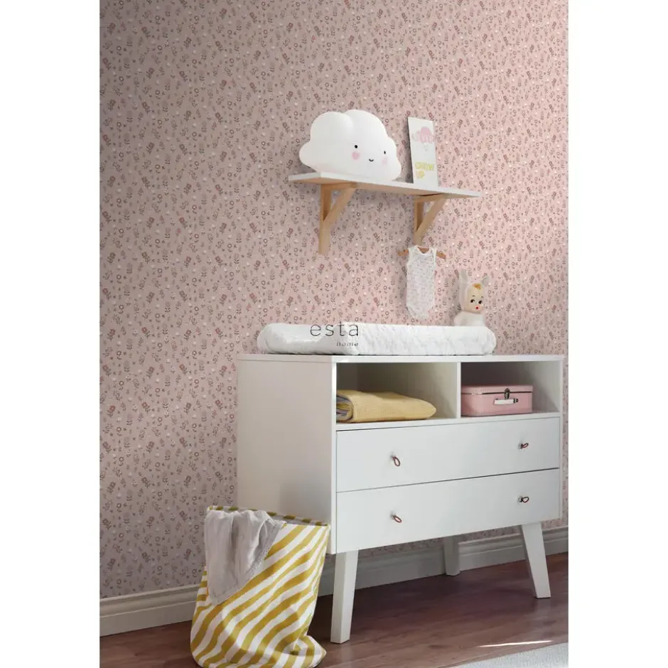 ESTAhome behang bloemetjes zacht roze - 53 x 1005 cm