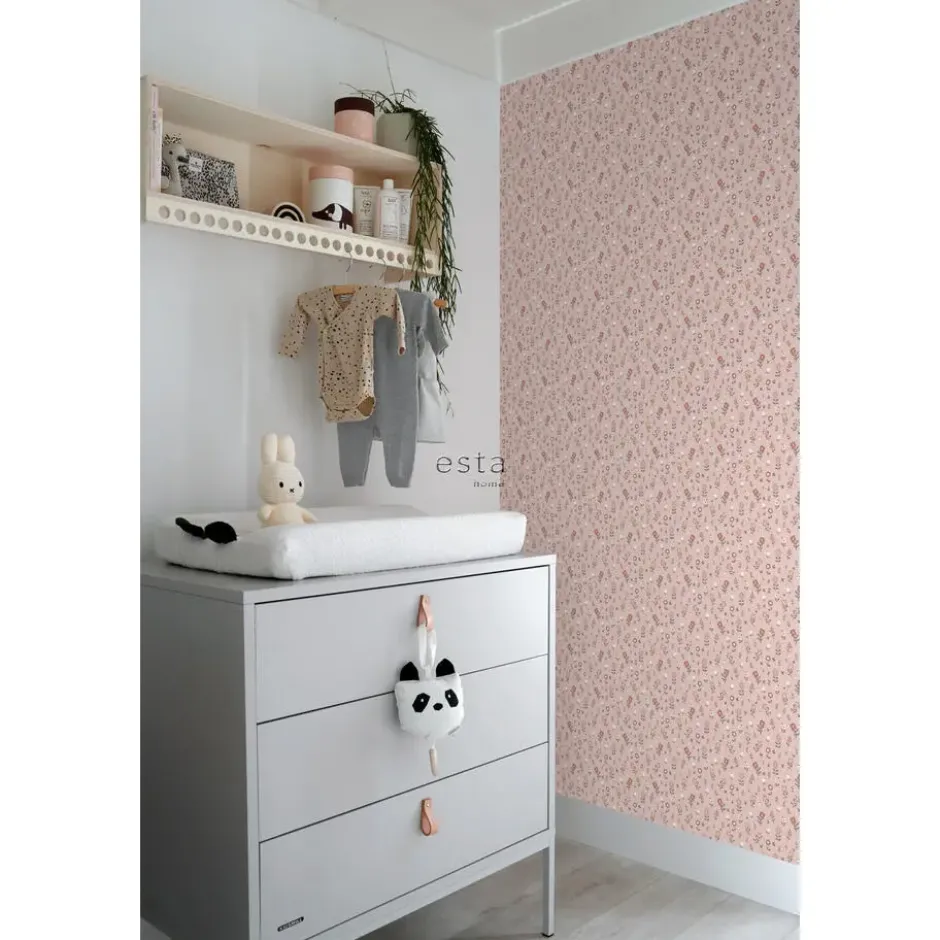 ESTAhome behang bloemetjes zacht roze - 53 x 1005 cm