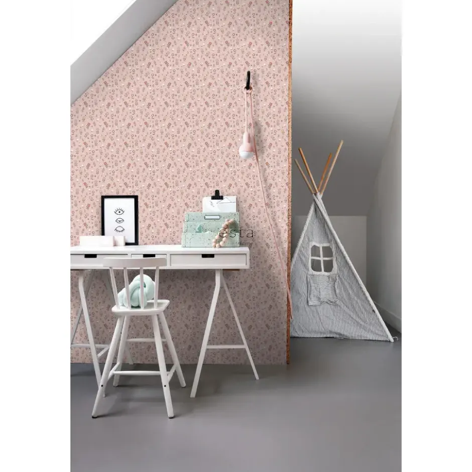 ESTAhome behang bloemetjes zacht roze - 53 x 1005 cm
