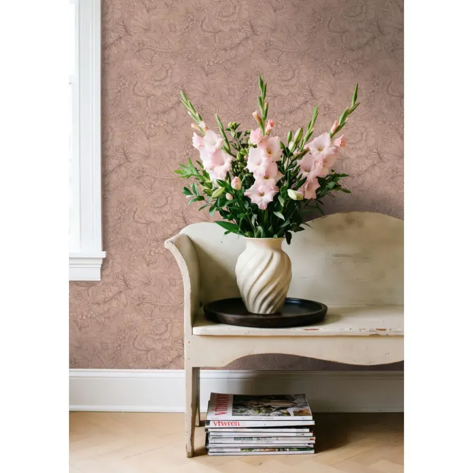ESTAhome behang bloemmotief terracotta roze - 53 x 1005 cm