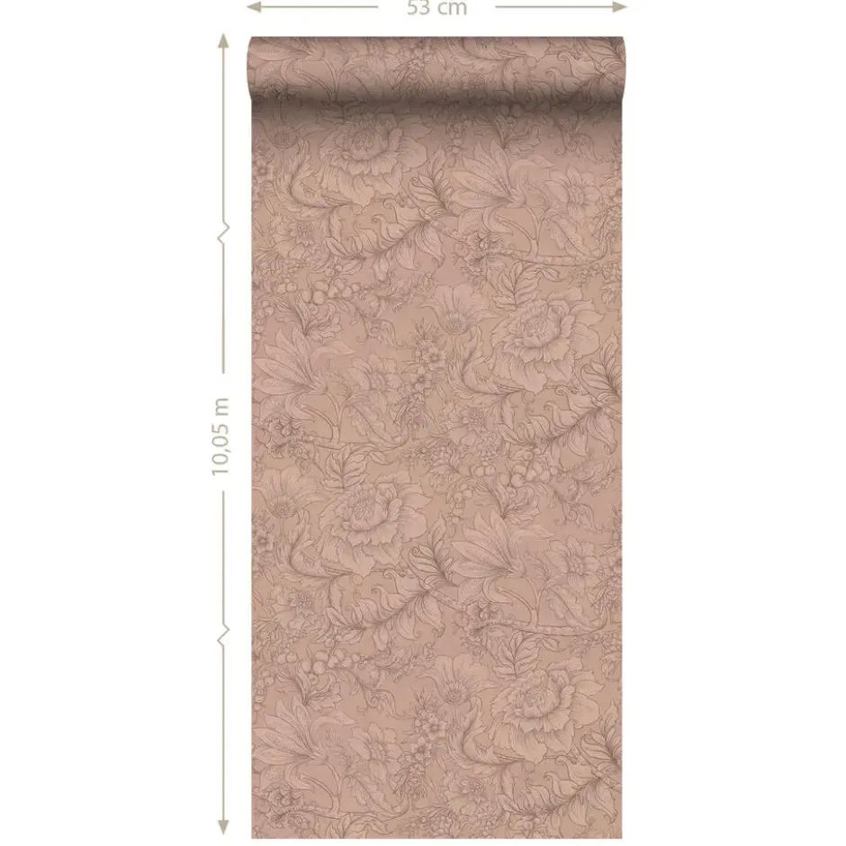 ESTAhome behang bloemmotief terracotta roze - 53 x 1005 cm