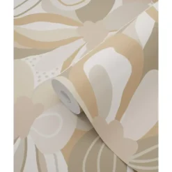 ESTAhome behang bloemmotief beige - 50 x 900 cm