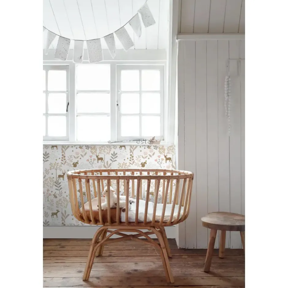 ESTAhome behang bos met bosdieren terracotta roze en beige - 53 x 1005 cm