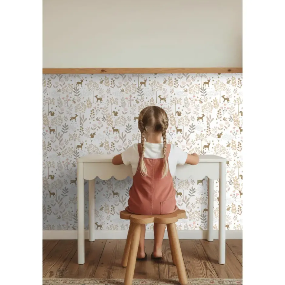 ESTAhome behang bos met bosdieren terracotta roze en beige - 53 x 1005 cm