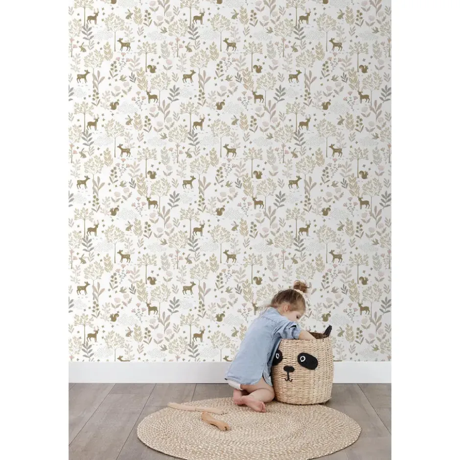 ESTAhome behang bos met bosdieren terracotta roze en beige - 53 x 1005 cm