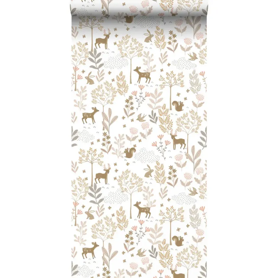 ESTAhome behang bos met bosdieren terracotta roze en beige - 53 x 1005 cm