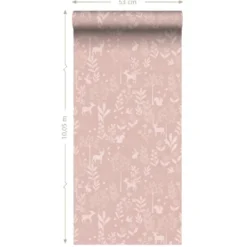 ESTAhome behang bos met bosdieren oudroze - 53 x 1005 cm