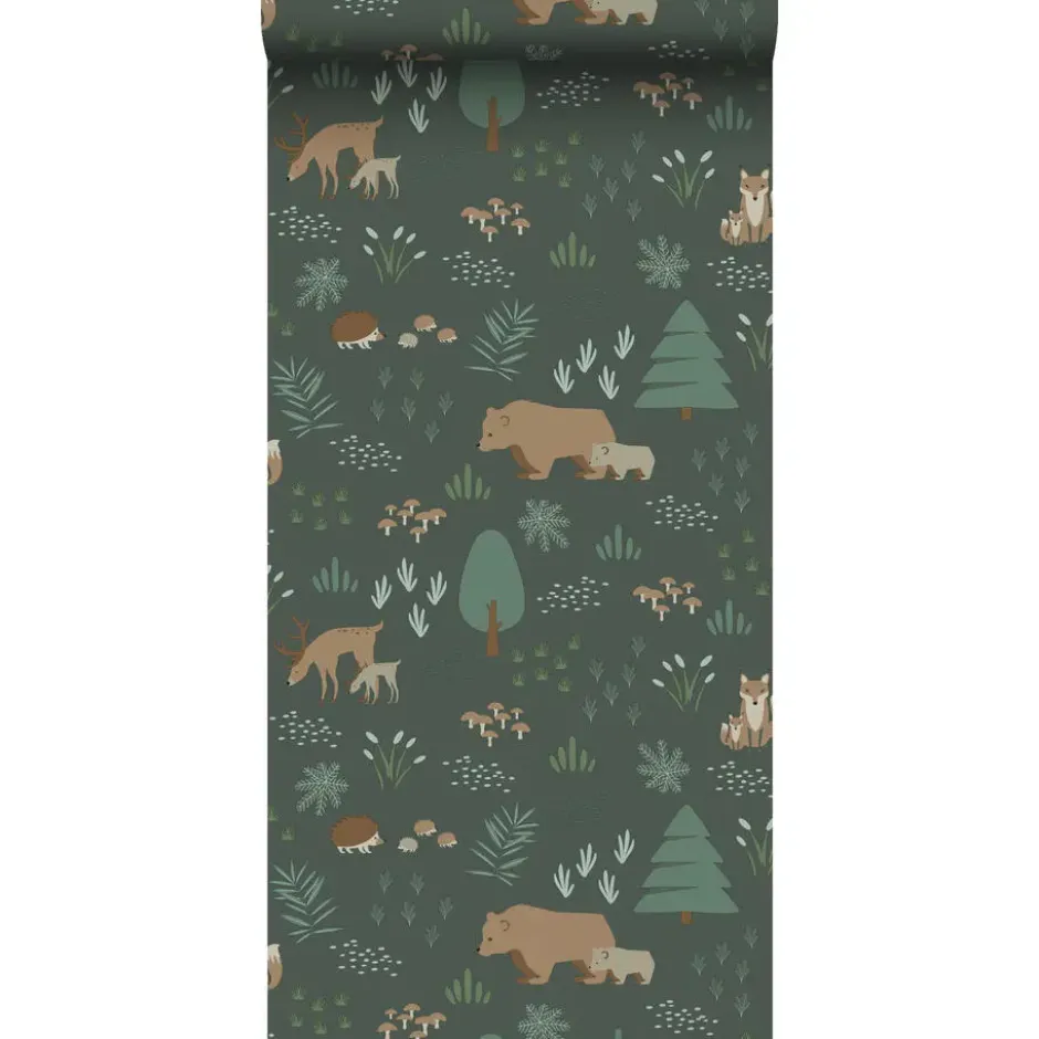 ESTAhome behang bos met bosdieren donkergroen - 53 x 1005 cm