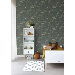 ESTAhome behang bos met bosdieren donkergroen - 53 x 1005 cm