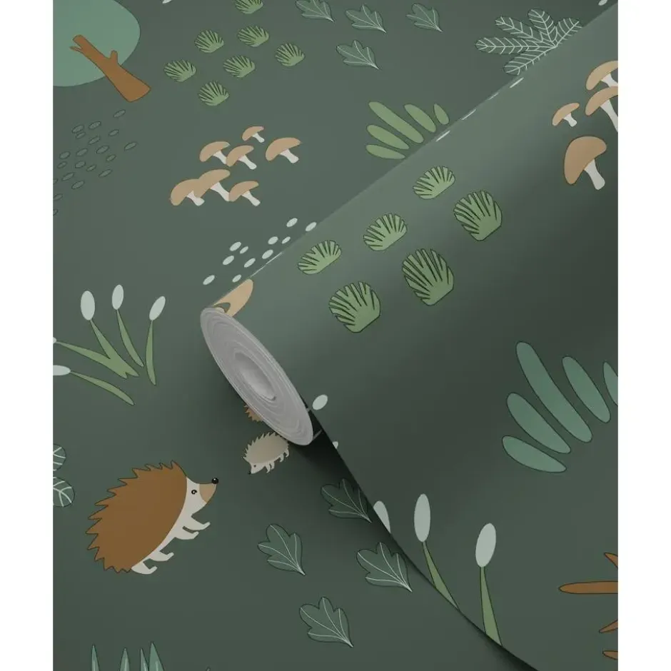 ESTAhome behang bos met bosdieren donkergroen - 53 x 1005 cm