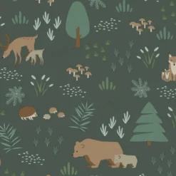 ESTAhome behang bos met bosdieren donkergroen - 53 x 1005 cm