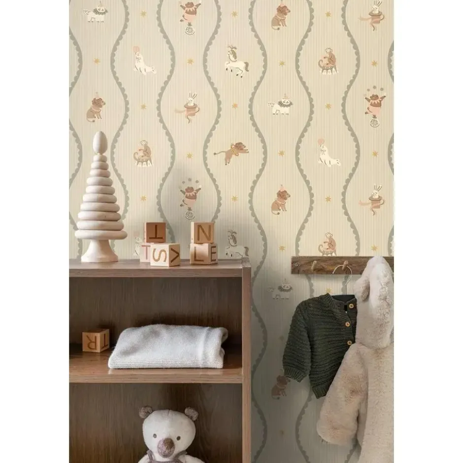 ESTAhome behang circus figuren groen - 50 x 900 cm