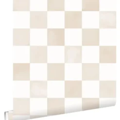 ESTAhome behang geblokt motief beige en wit - 53 x 1005 cm