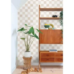 ESTAhome behang geblokt motief beige en wit - 53 x 1005 cm