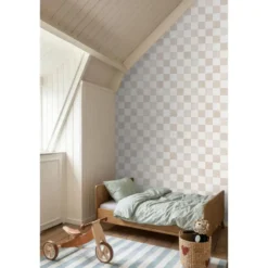 ESTAhome behang geblokt motief beige en wit - 53 x 1005 cm