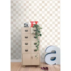 ESTAhome behang geblokt motief beige en wit - 53 x 1005 cm