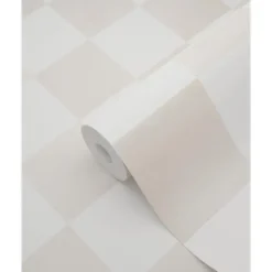 ESTAhome behang geblokt motief beige en wit - 53 x 1005 cm