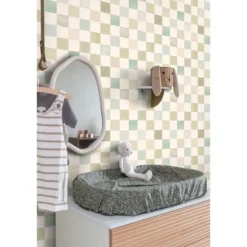 ESTAhome behang geblokt motief beige, blauw en groen - 50 x 900 cm