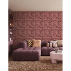 ESTAhome behang geborduurd bloemmotief bordeaux rood - 50 x 900 cm