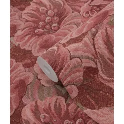 ESTAhome behang geborduurd bloemmotief bordeaux rood - 50 x 900 cm