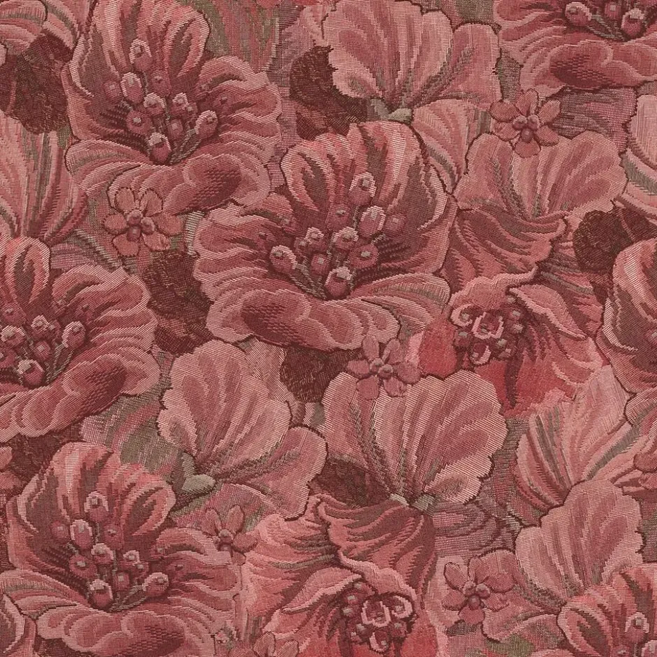 ESTAhome behang geborduurd bloemmotief bordeaux rood - 50 x 900 cm