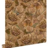 ESTAhome behang geborduurd bloemmotief beige bruin - 50 x 900 cm