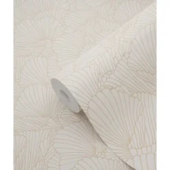 ESTAhome behang getekende bladeren zand beige en licht terracotta