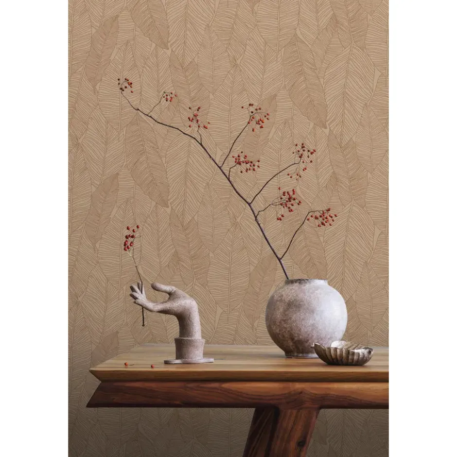 ESTAhome behang getekende bladeren terracotta roze - 53 x 1005 cm