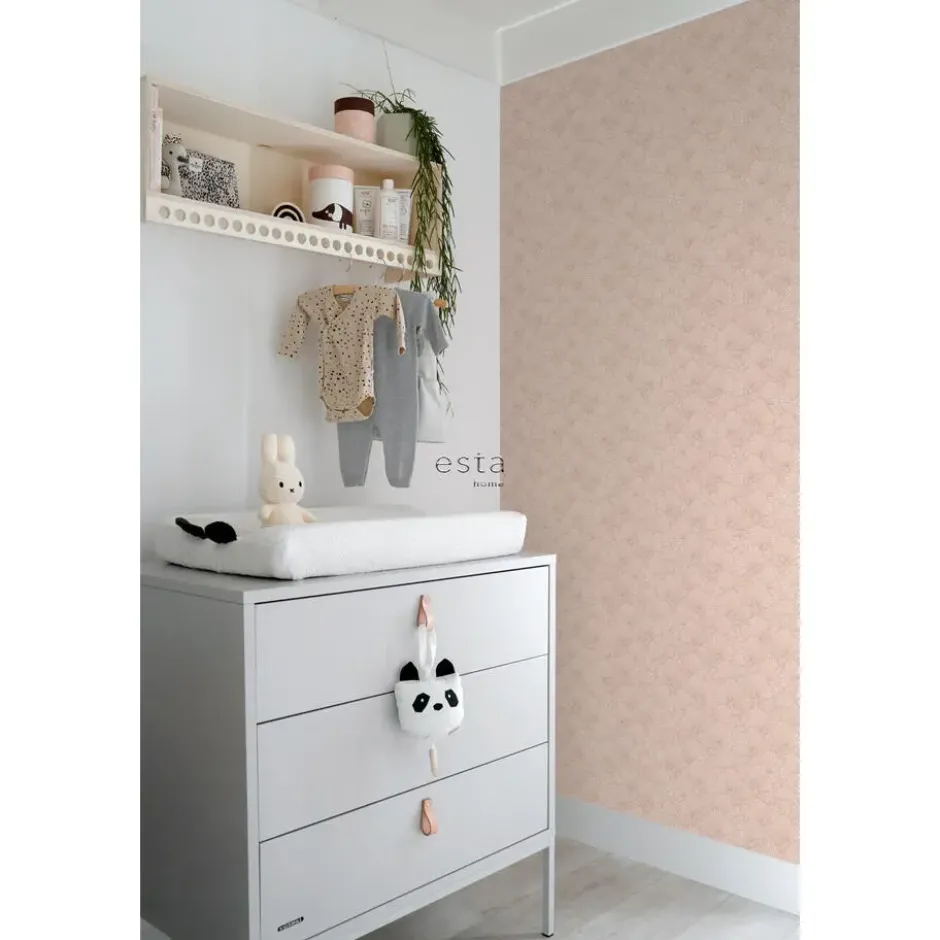 ESTAhome behang getekende bladeren terracotta roze - 53 x 1005 cm