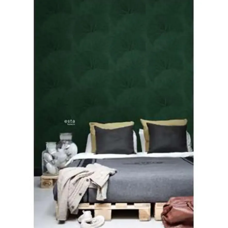 ESTAhome behang - grote bladeren - emerald groen - 0.53 x 10.05 m