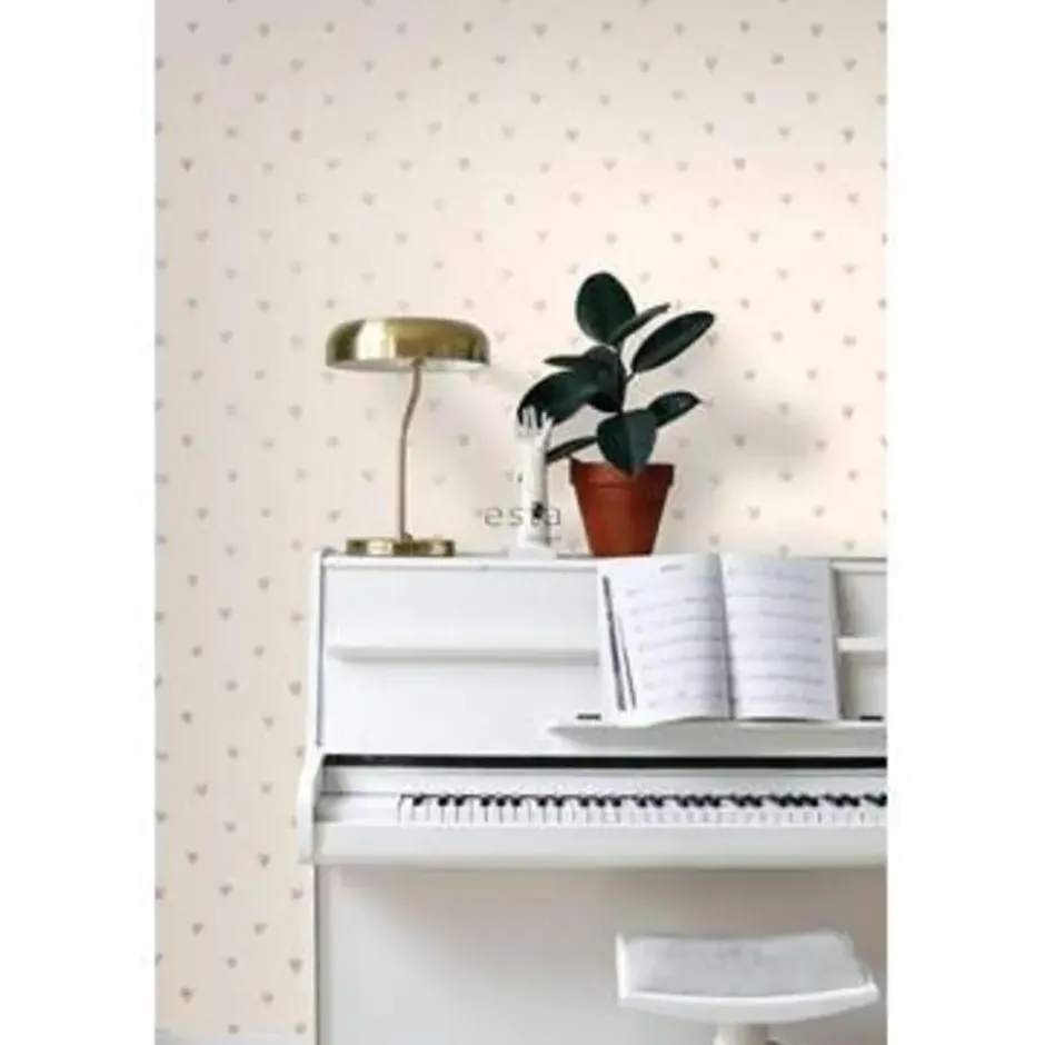 ESTAhome behang - hartjes - glanzend goud en beige - 0.53 x 10.05 m